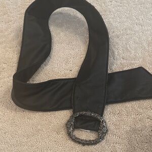 Elegant Black Leather Belt with Ornate Buckle